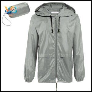 Men's Waterproof Rain Jacket Lightweight Packable Hood Outdoor Travel Gear